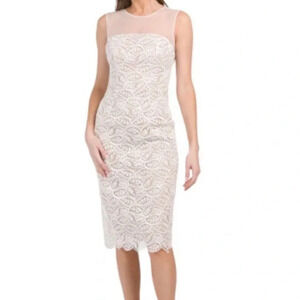 NWT DRESS THE POPULATION Tegan Lace Midi Dress White Size XS